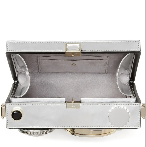 Kate Spade Novelty Clic 3D Camera Bag Metallic Leather Clutch Crossbody - Picture 8 of 15